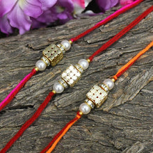 Load image into Gallery viewer, Golden Beaded Dice Rakhi Set of 3
