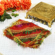 Load image into Gallery viewer, Red Designer Chowki Cover With Multicolour Lase
