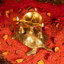 Load image into Gallery viewer, Antique Brass Tortoise Diya with Bells
