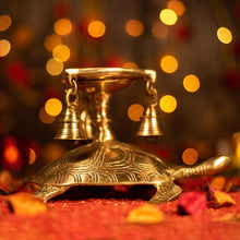 Load image into Gallery viewer, Antique Brass Tortoise Diya with Bells
