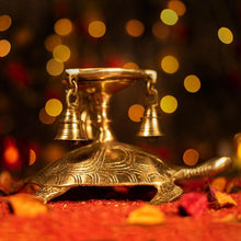 Load image into Gallery viewer, Antique Brass Tortoise Diya with Bells
