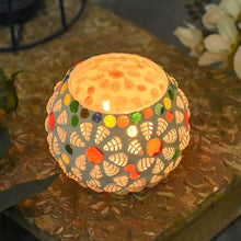 Load image into Gallery viewer, Colorful Floral Polka Dots Mosaic Glass T-light Candle Holder
