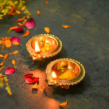 Load image into Gallery viewer, Traditional Golden Brass Diya (Set of 2)
