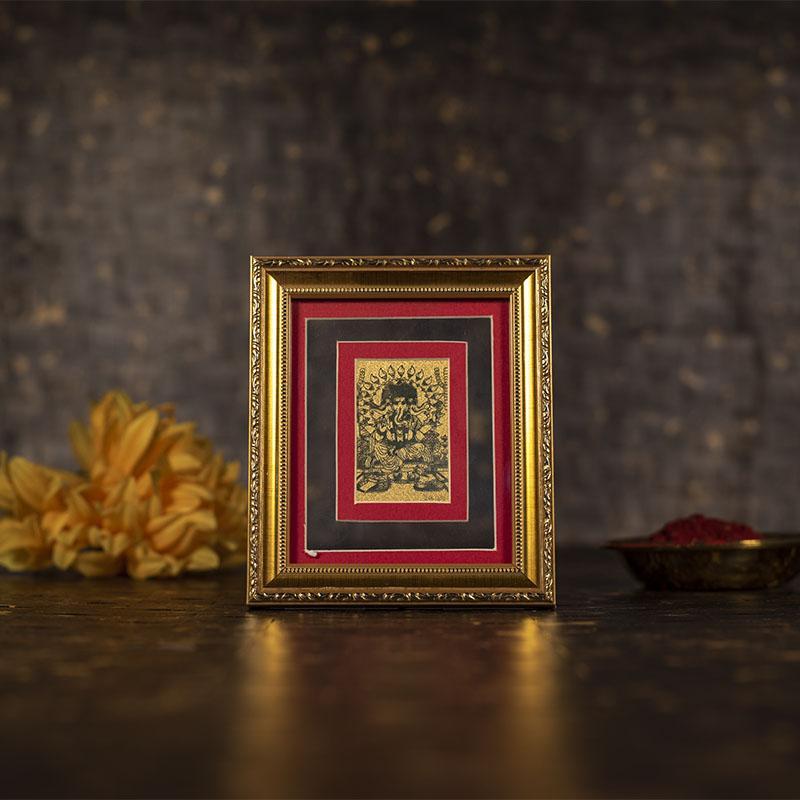 24K Gold Foil Panchmukhi Ganesha Card Frame