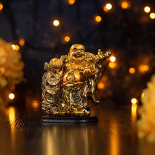 Load image into Gallery viewer, Feng Shui Golden Laughing Buddha with String of Coins for Wealth
