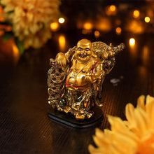 Load image into Gallery viewer, Feng Shui Golden Laughing Buddha with String of Coins for Wealth
