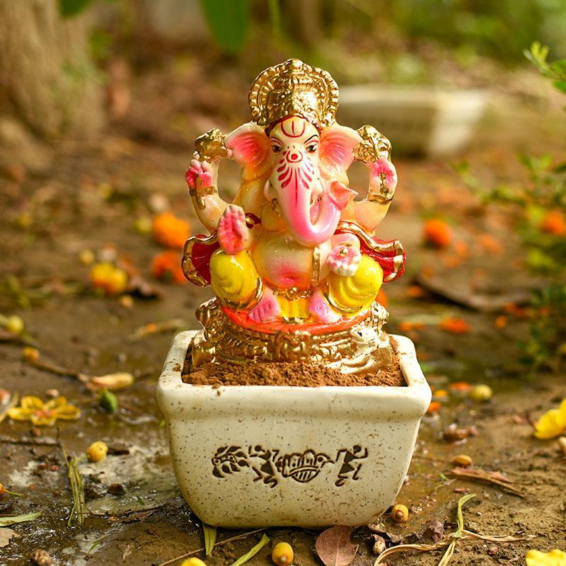 8INCH Auspicious Decorated Eco-Friendly Ganpati⎮Plant-A-Ganesha