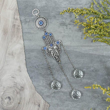 Load image into Gallery viewer, Evil Eye with Hamsa Hand Protection Crystal Hanging

