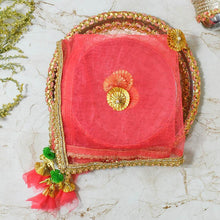 Load image into Gallery viewer, Gold &amp; Peach Beaded Thali Cover
