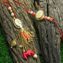 Load image into Gallery viewer, Pastel Pearl Silver Coin Bhaiya Bhabhi Rakhi (Set Of 2)
