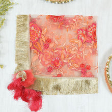 Load image into Gallery viewer, Peach Floral Net Embroidery Thali Cover
