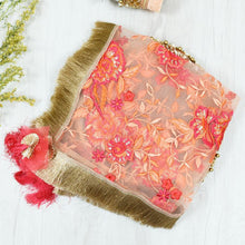 Load image into Gallery viewer, Peach Floral Net Embroidery Thali Cover
