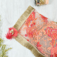Load image into Gallery viewer, Peach Floral Net Embroidery Thali Cover
