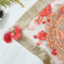 Load image into Gallery viewer, Peach Floral Net Embroidery Thali Cover
