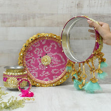 Load image into Gallery viewer, Rani &amp; Mint Jaipuri Karwa Chauth Thali Set

