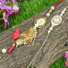 Load image into Gallery viewer, Pastel Pearl Silver Coin Bhaiya Bhabhi Rakhi (Set Of 2)

