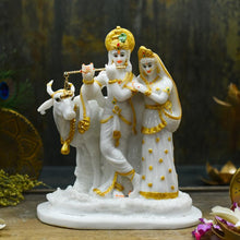 Load image into Gallery viewer, Golden White Radha Krishna With Cow Idol
