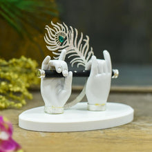 Load image into Gallery viewer, Krishna Hand White with Silver Feather (Small)
