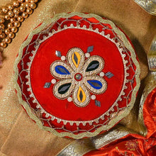 Load image into Gallery viewer, Velvet Red Decorated Pooja Thali
