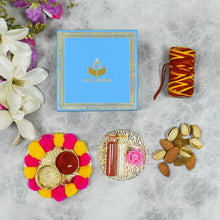 Load image into Gallery viewer, Blue Bhai Dooj / Tika Petite Box with Dry Fruits
