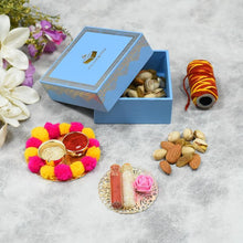 Load image into Gallery viewer, Blue Bhai Dooj / Tika Petite Box with Dry Fruits
