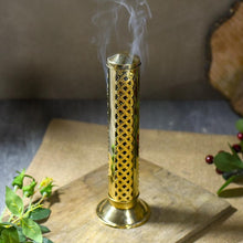 Load image into Gallery viewer, Handmade Brass Agarbatti Incense Holder with Wavy Latticework
