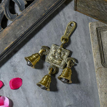 Load image into Gallery viewer, Antique Brass 3 Bells Door/Wall Hanging with Laxmi Figurine
