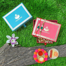 Load image into Gallery viewer, Sparkling Green Crystal Bhaiya Bhabi Rakhi Box
