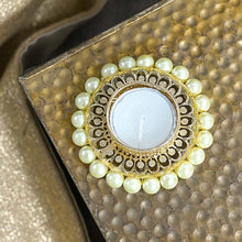 Load image into Gallery viewer, Elegant Pearl Studded Golden T-Light Candle Holder
