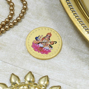 24K Gold Foil Saraswati Coin