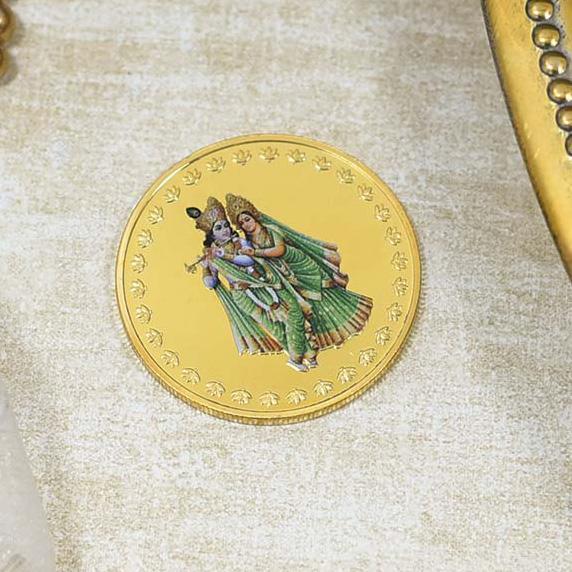 24K Gold Foil Radha Krishna Coin