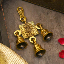 Load image into Gallery viewer, Antique Brass 3 Bells With Krishna Figurine
