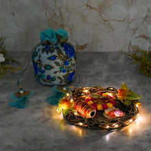 Load image into Gallery viewer, Bhai Dooj Tika Blissful Blue Potli with Dry Fruits
