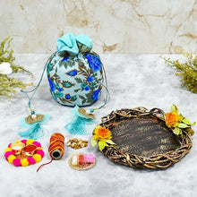 Load image into Gallery viewer, Bhai Dooj Tika Blissful Blue Potli with Dry Fruits
