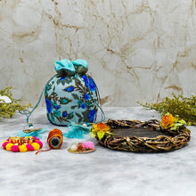Load image into Gallery viewer, Bhai Dooj Tika Blissful Blue Potli with Dry Fruits
