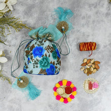 Load image into Gallery viewer, Bhai Dooj Tika Blissful Blue Potli with Dry Fruits
