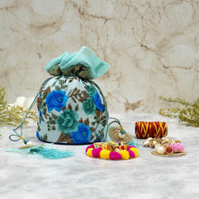Load image into Gallery viewer, Bhai Dooj Tika Blissful Blue Potli with Dry Fruits
