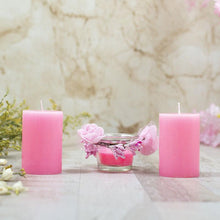 Load image into Gallery viewer, Beguiling Pink Scented Pillar Candle Set of 3
