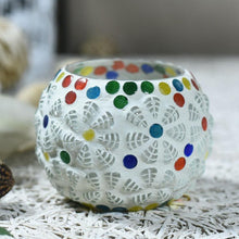 Load image into Gallery viewer, Colorful Floral Polka Dots Mosaic Glass T-light Candle Holder
