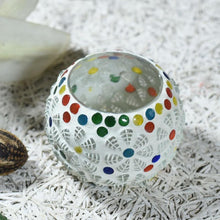 Load image into Gallery viewer, Colorful Floral Polka Dots Mosaic Glass T-light Candle Holder

