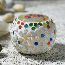 Load image into Gallery viewer, Colorful Floral Polka Dots Mosaic Glass T-light Candle Holder
