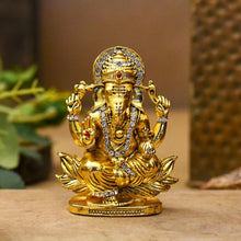 Load image into Gallery viewer, Golden Lord Ganesha Statue On Lotus
