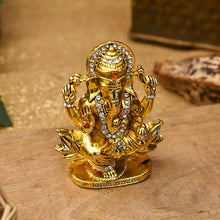Load image into Gallery viewer, Golden Lord Ganesha Statue On Lotus
