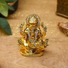 Load image into Gallery viewer, Golden Lord Ganesha Statue On Lotus
