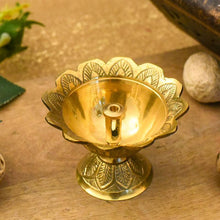 Load image into Gallery viewer, Traditional Handcrafted Brass Floral Diya with Floral Carvings
