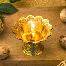 Load image into Gallery viewer, Traditional Handcrafted Brass Floral Diya with Floral Carvings
