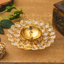Load image into Gallery viewer, Crystal Embellished Brass Diya
