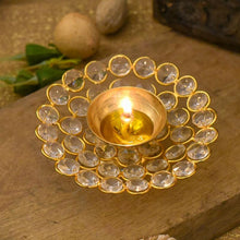 Load image into Gallery viewer, Crystal Embellished Brass Diya
