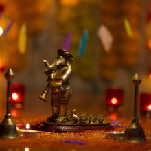 Load image into Gallery viewer, Lord Ganesh with Mouse Brass Sculpture
