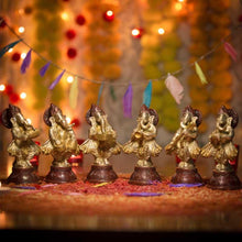 Load image into Gallery viewer, Brass Set of Six Musical Ganesha Idols
